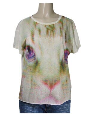 Top Shop CAT Kitty Abstract Novelty Whimsical Graphic Kitschy Grunge Shirt 6